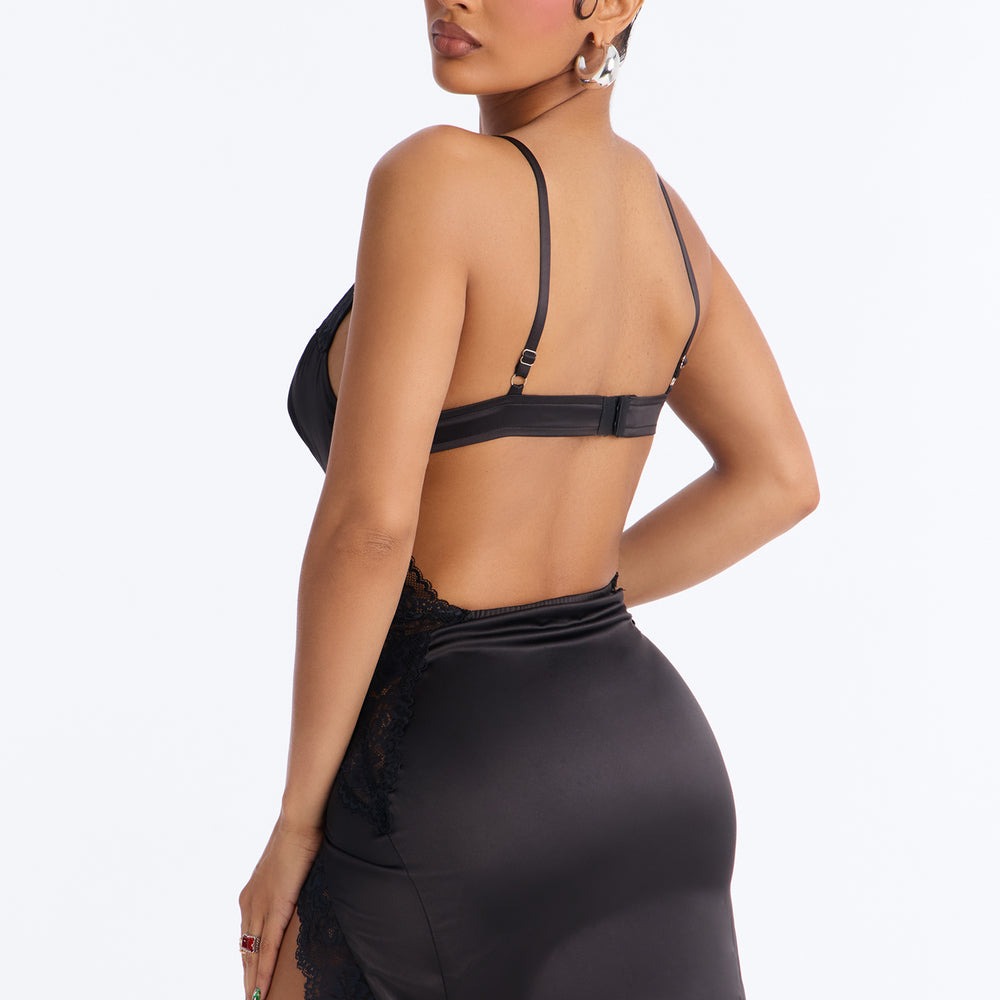 After Hours Lace Trim Satin Mini Dress