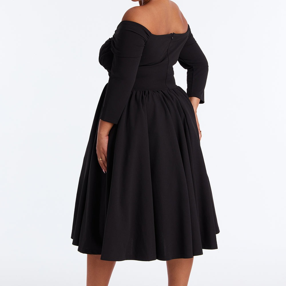 Abby Off Shoulder Crepe Knit Midi Dress