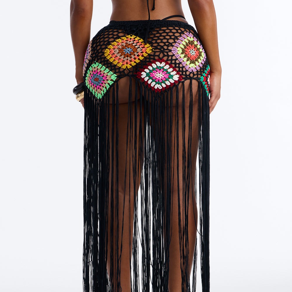 Aliana Crochet Fringe Cover Up Skirt
