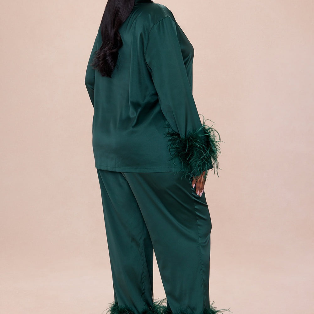 Alexandra Feathered Satin Pant Set