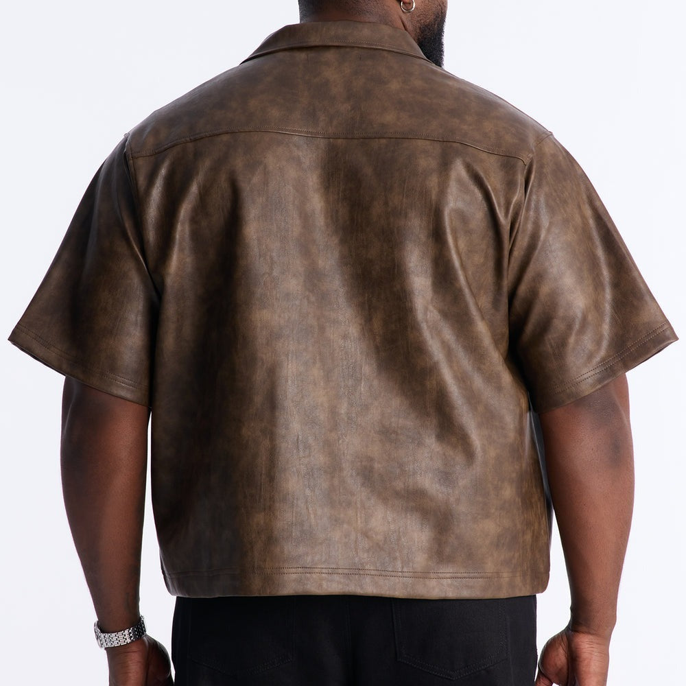 2 Stud Faux Leather Leather Zip Up Shirt