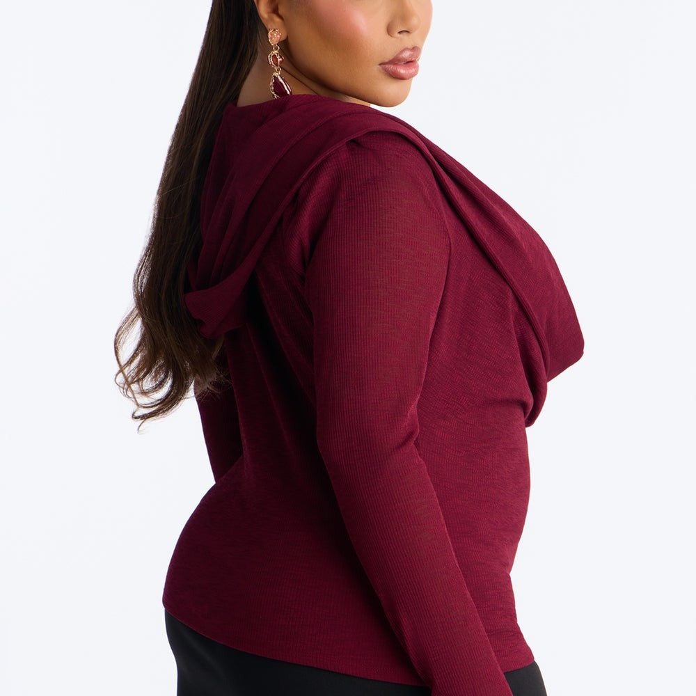Aisha Cowl Neck Hooded Long Sleeve Top