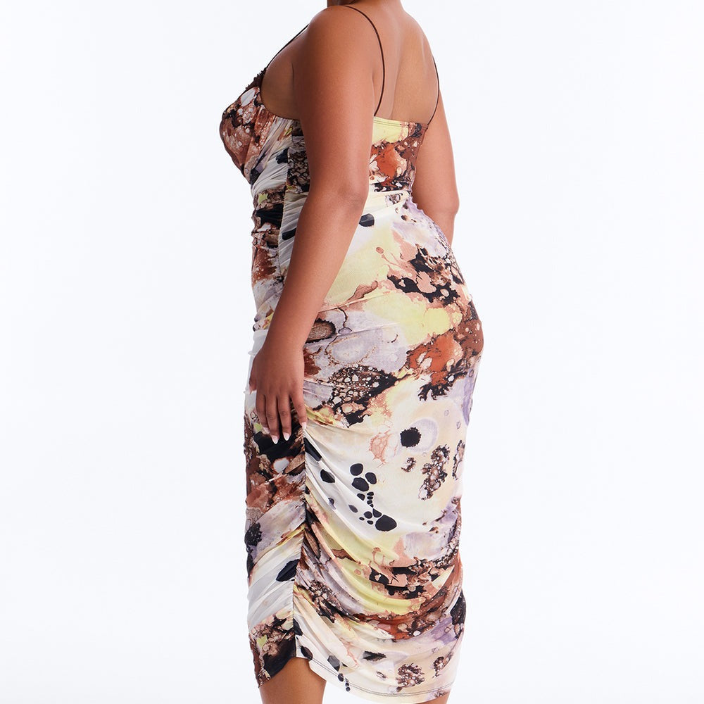 Alaira Ruched Mesh Midi Dress