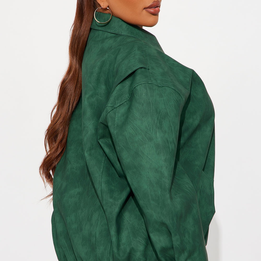 Alexis Washed Faux Leather Bomber Jacket