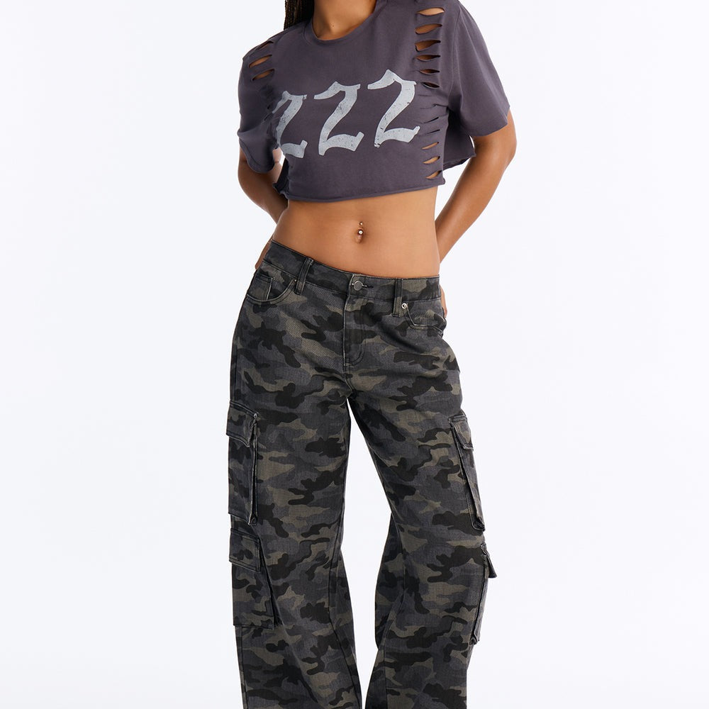 222 Angel Number Cutout Cropped Tee