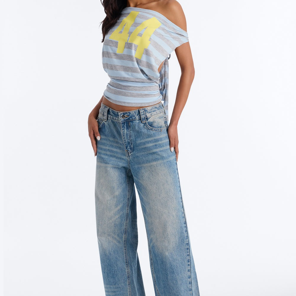 44 Stripe Off Shoulder Top