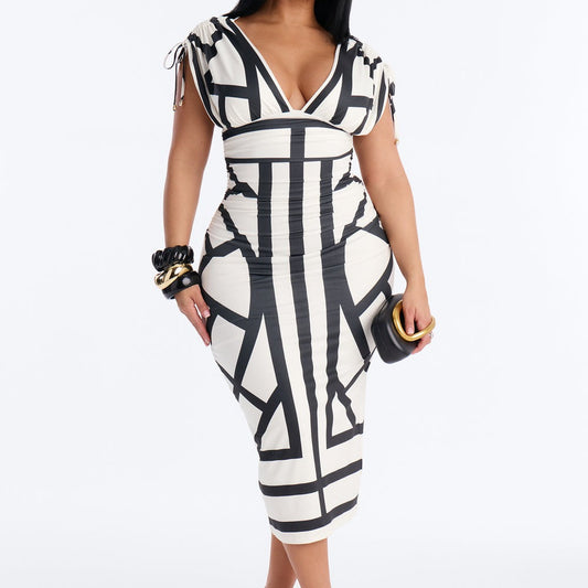 Alicia Printed Ruched Midi Dress