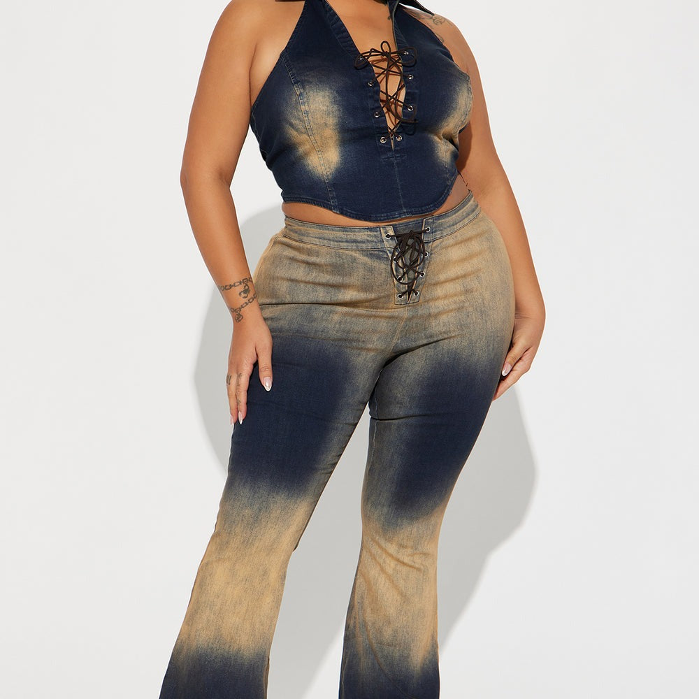 Addie Washed Denim Pant Set
