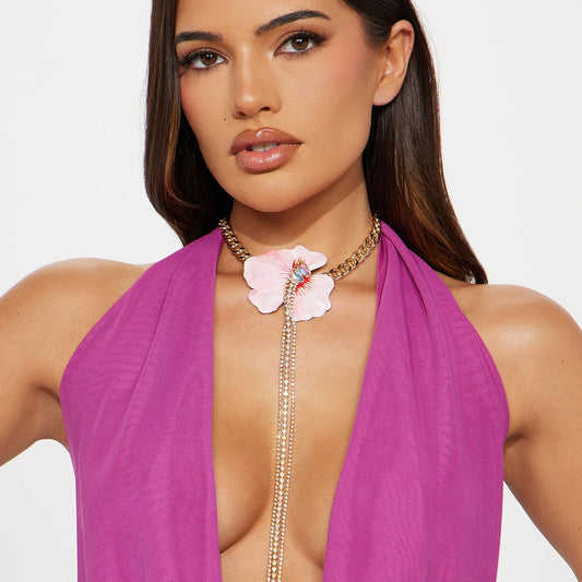 3D Floral Rhinestones Lariat Necklace