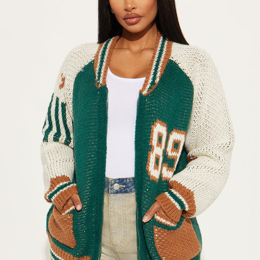 89 Forever Varsity Front Zip Sweater