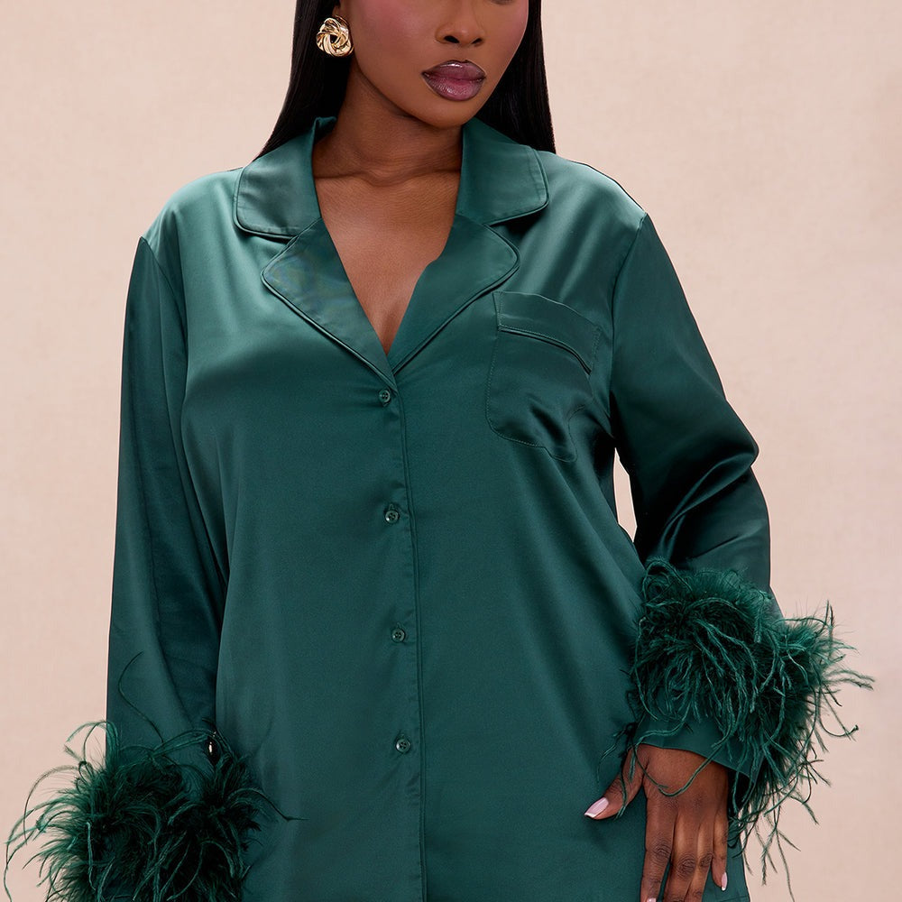 Alexandra Feathered Satin Pant Set
