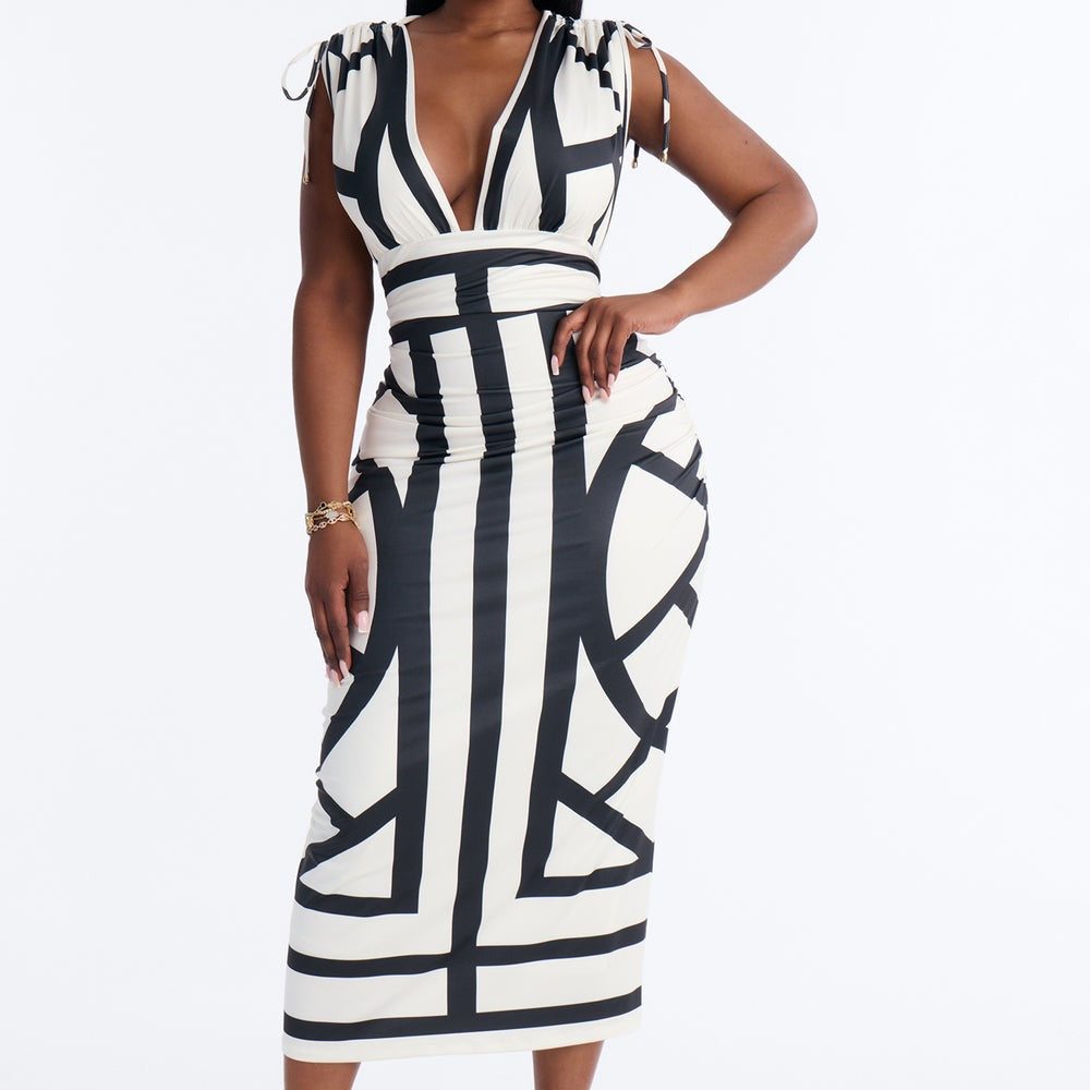 Alicia Printed Ruched Midi Dress