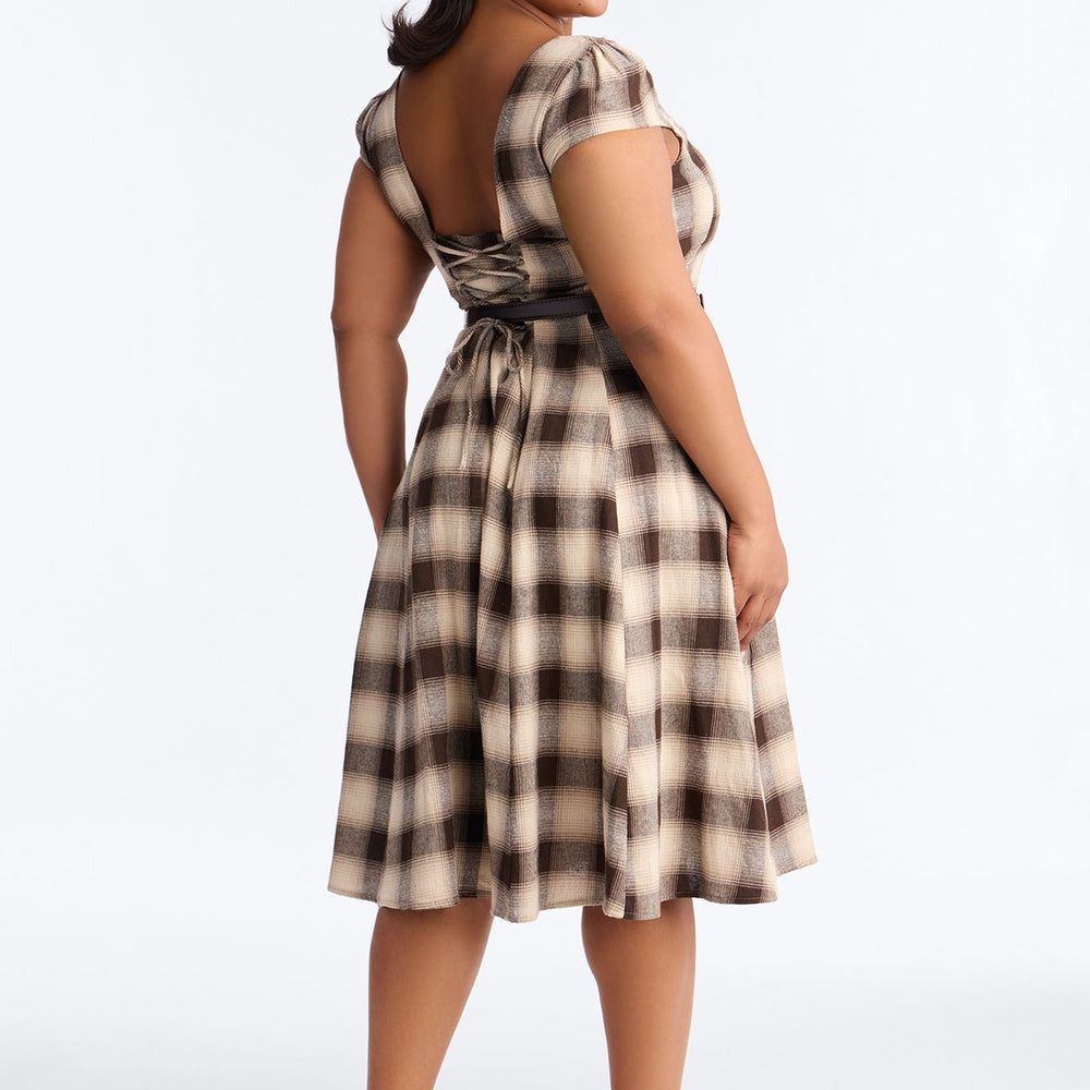 Alaina Belted Plaid Midi Dress