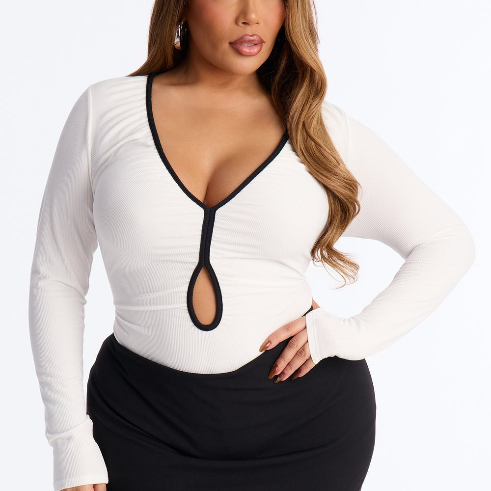 Aelita Keyhole Contrast Trim Ribbed Bodysuit