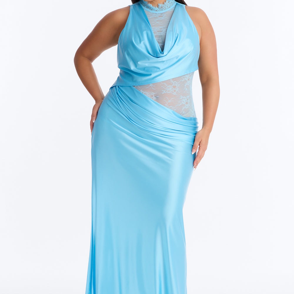 A Night Off Satin Lace Gown