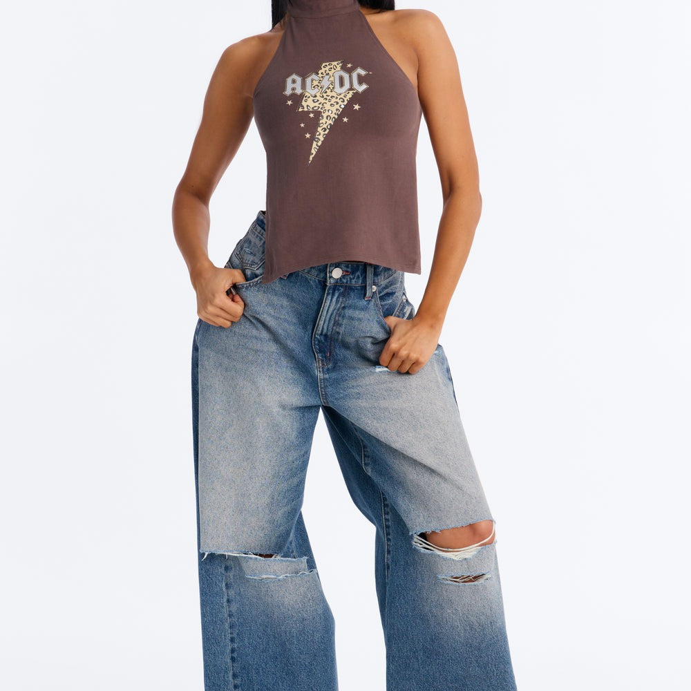 ACDC Mock Neck Backless Halter Top