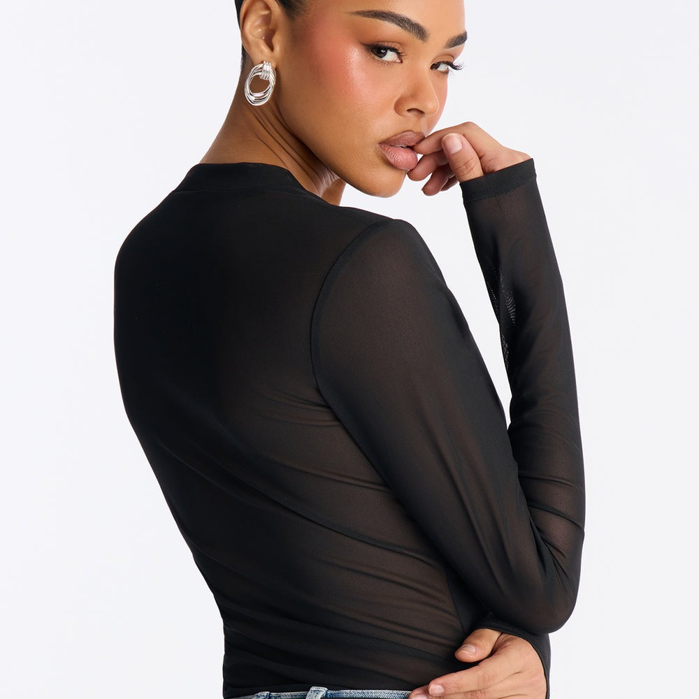 After Dark Mesh V-Neck Long Sleeve Bodysuit
