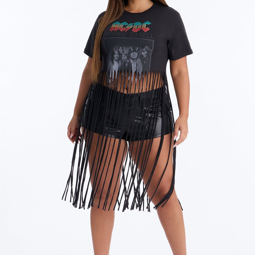 ACDC Highway To Hell Fringe Rhinestone Tee