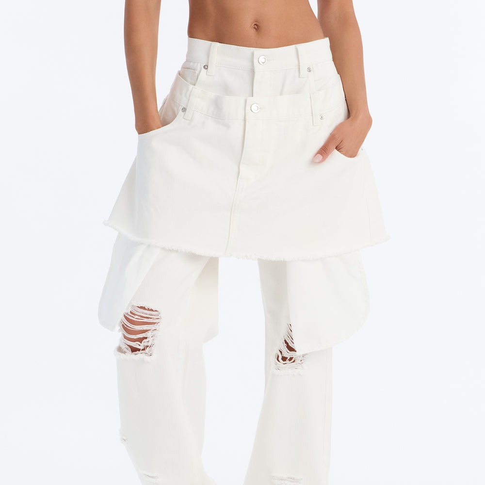 Afterparty Ripped Skirt Overlay Straight Leg Jeans