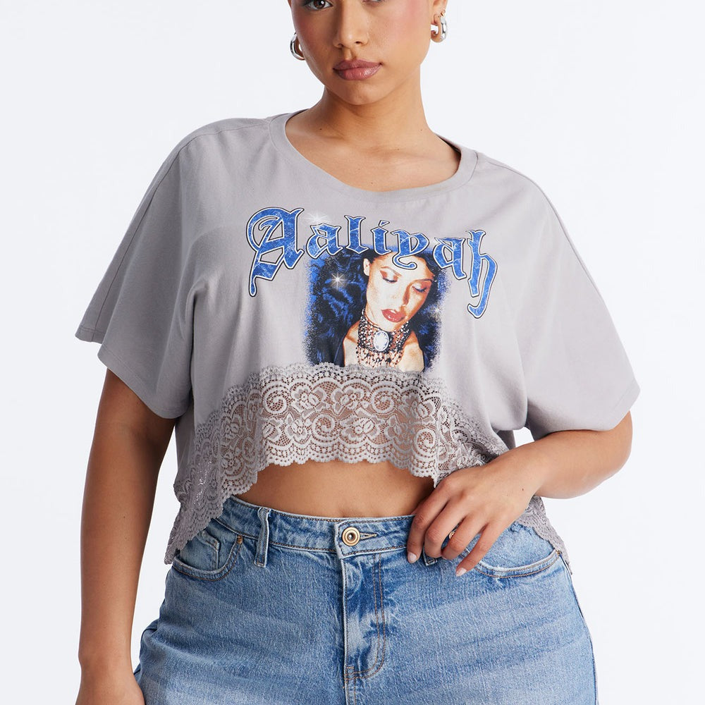 Aaliyah Cropped Lace Bottom Tee