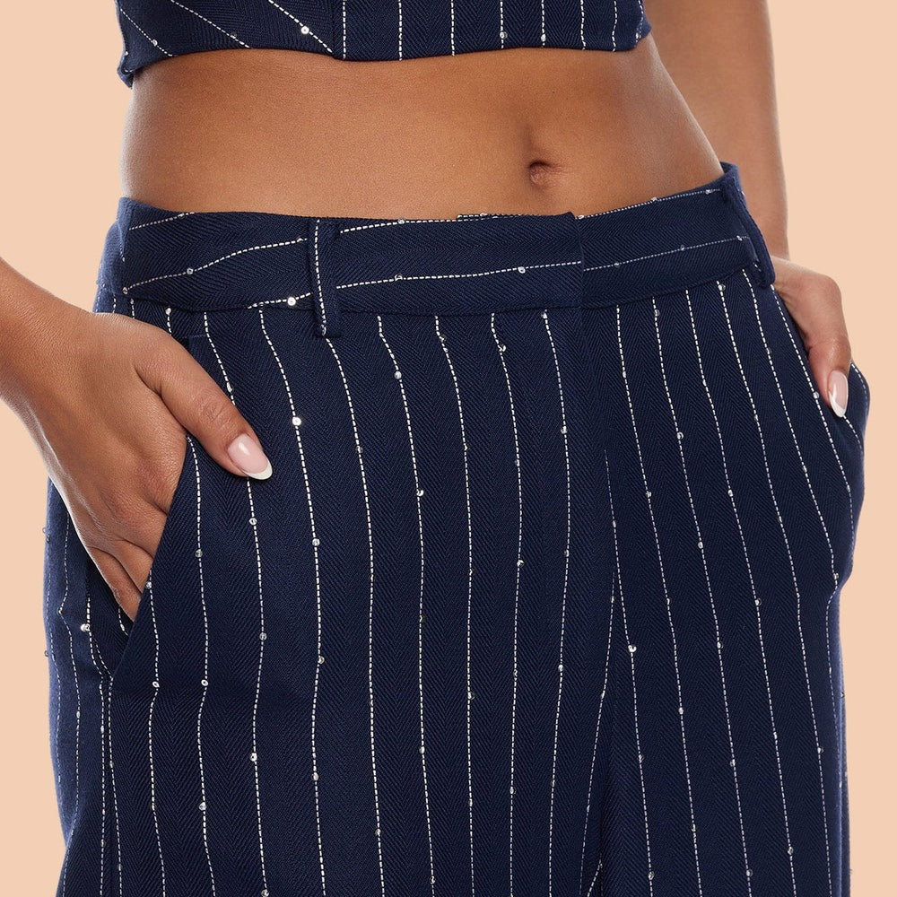 Adyson Embellished Pinstripe Wide Leg Pant