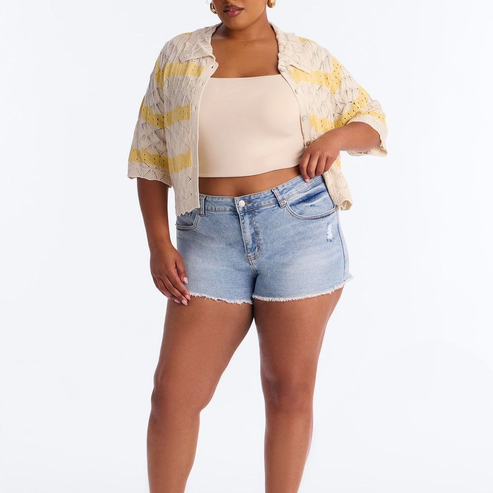 Afternoon Breeze Striped Collared Crochet Top