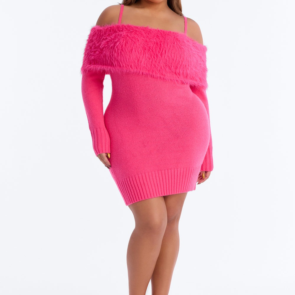 Adley Fur Trim Sweater Mini Dress