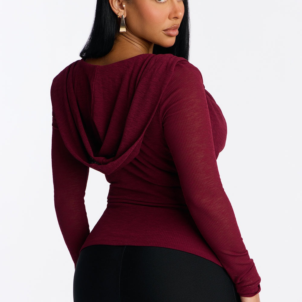 Aisha Cowl Neck Hooded Long Sleeve Top