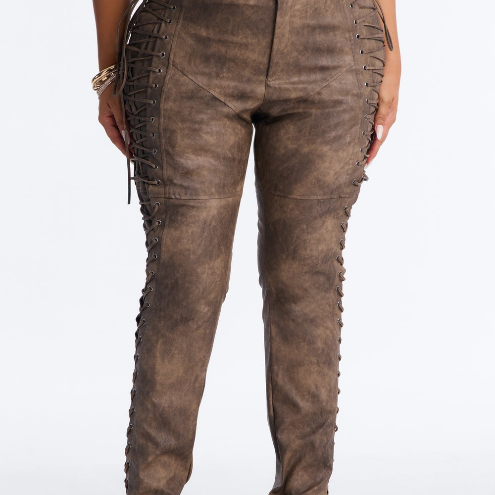 After Hours Faux Leather Lace Up Flare Pant 33â3