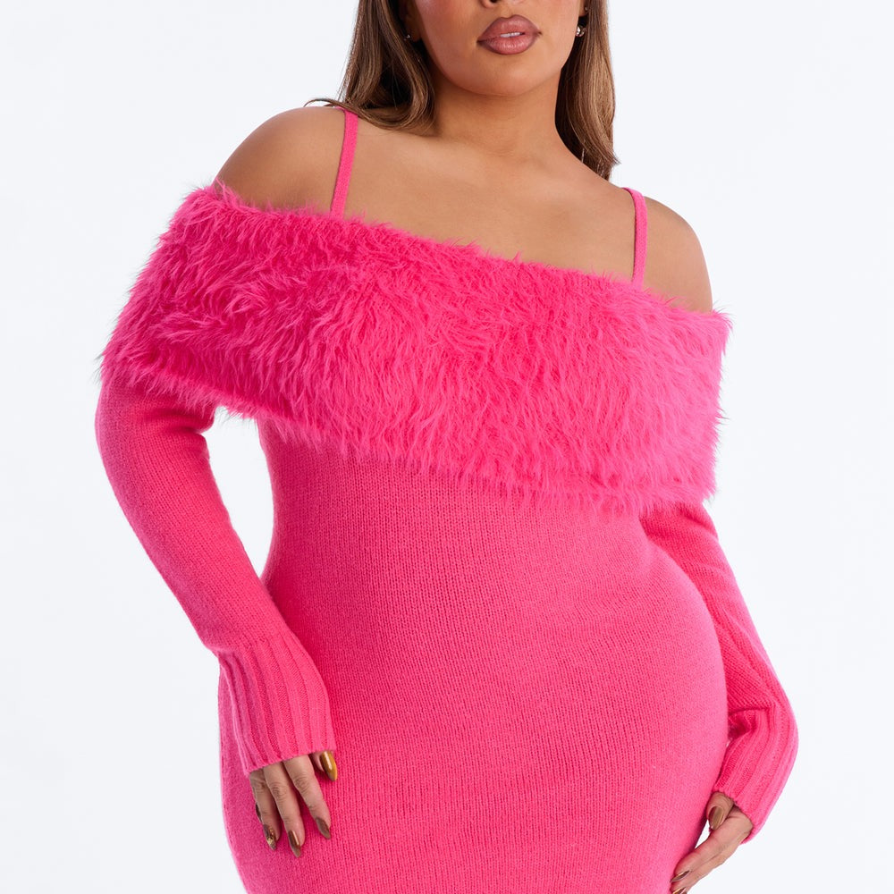 Adley Fur Trim Sweater Mini Dress
