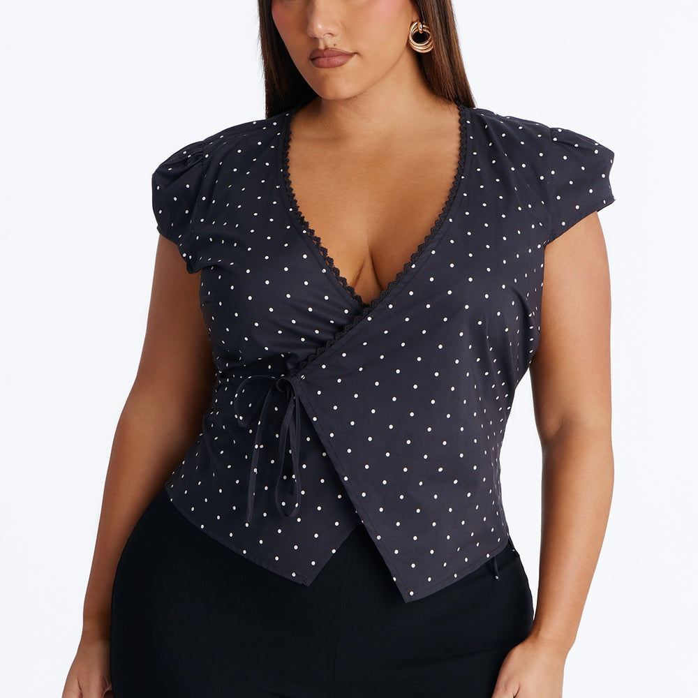 Adeline Surplice Neck Polka Dot Top