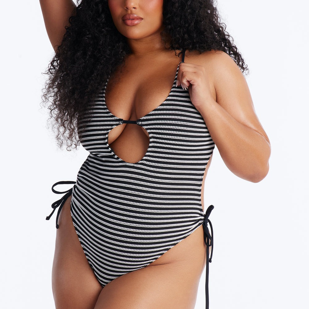 Adelina Striped 1 Piece Cut Out Swimsuit