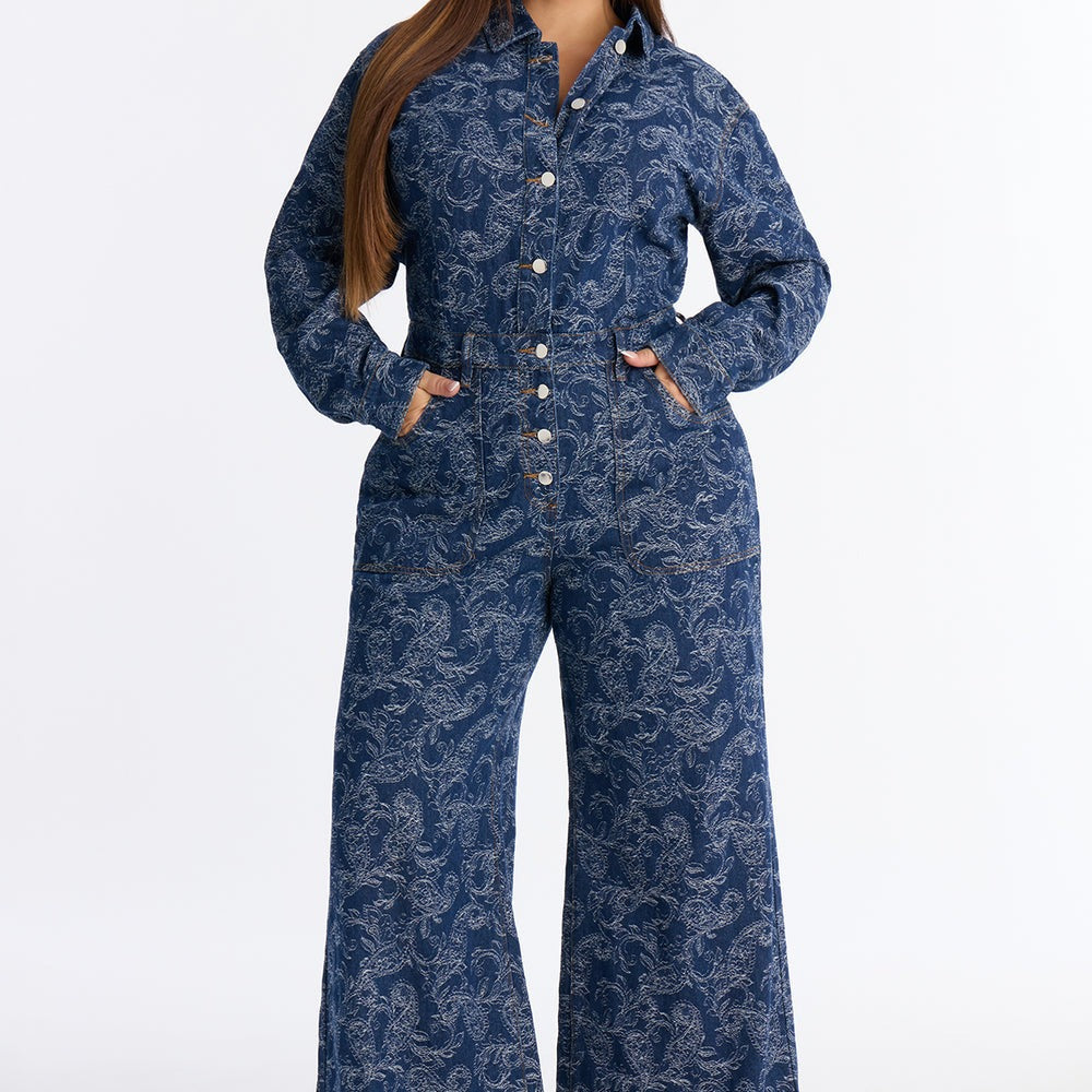Adeline Denim Flare Jumpsuit