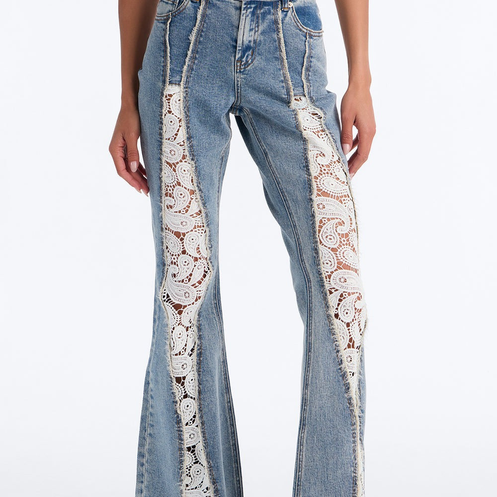 A Wild One Crochet Inset Stretch Flare Leg Jeans