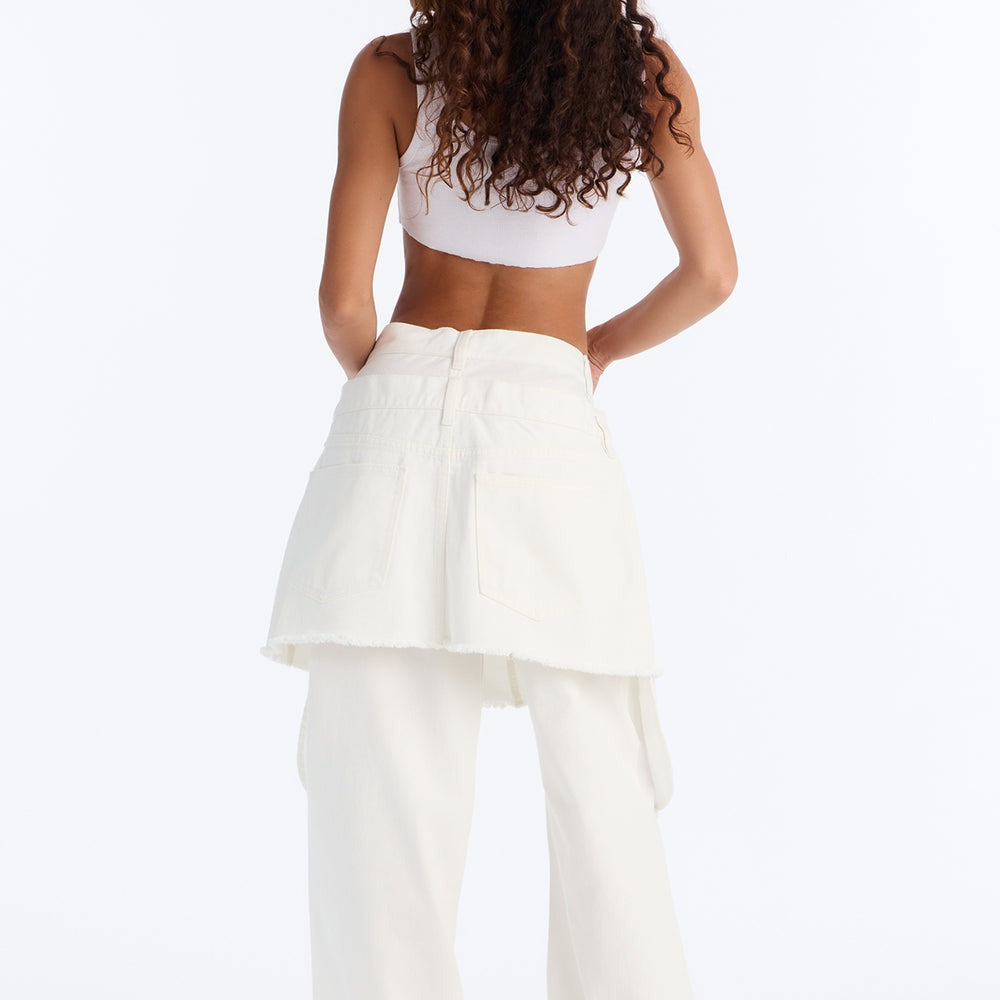 Afterparty Ripped Skirt Overlay Straight Leg Jeans