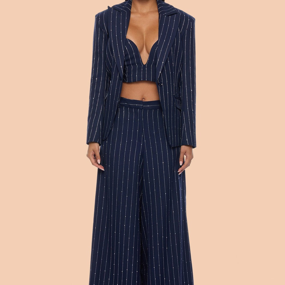 Adyson Embellished Pinstripe Wide Leg Pant