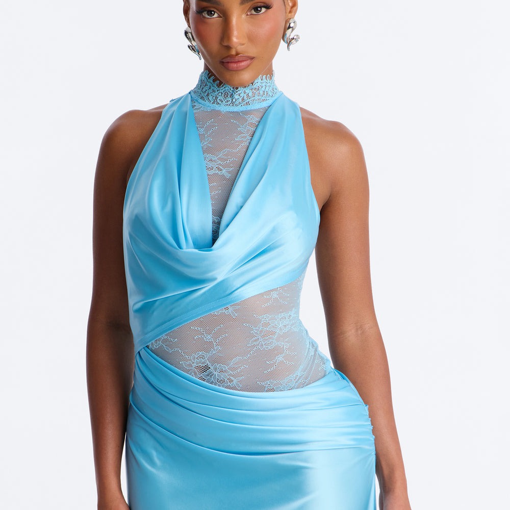 A Night Off Satin Lace Gown