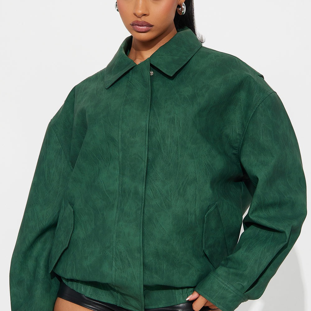 Alexis Washed Faux Leather Bomber Jacket