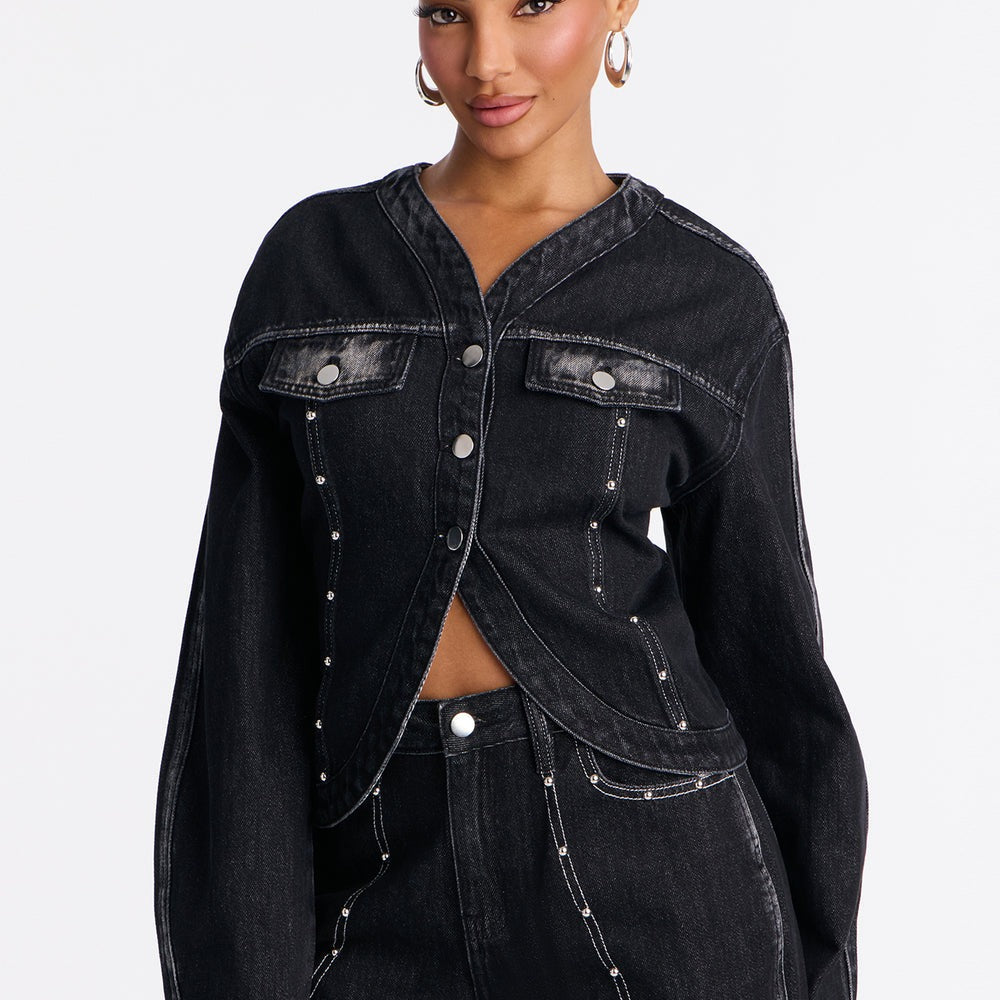 Alana Washed Studded Denim Pant Set
