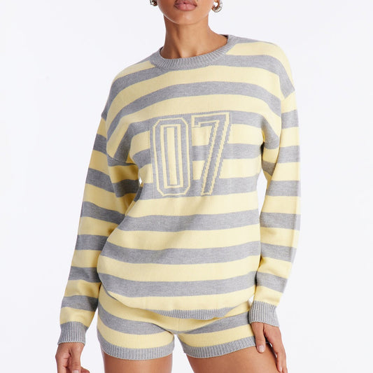 07' Babe Striped Sweater Short Set