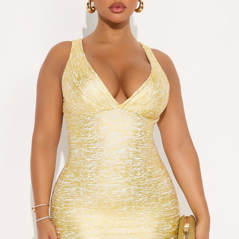 Alina Allure Metallic Bandage Midi Dress