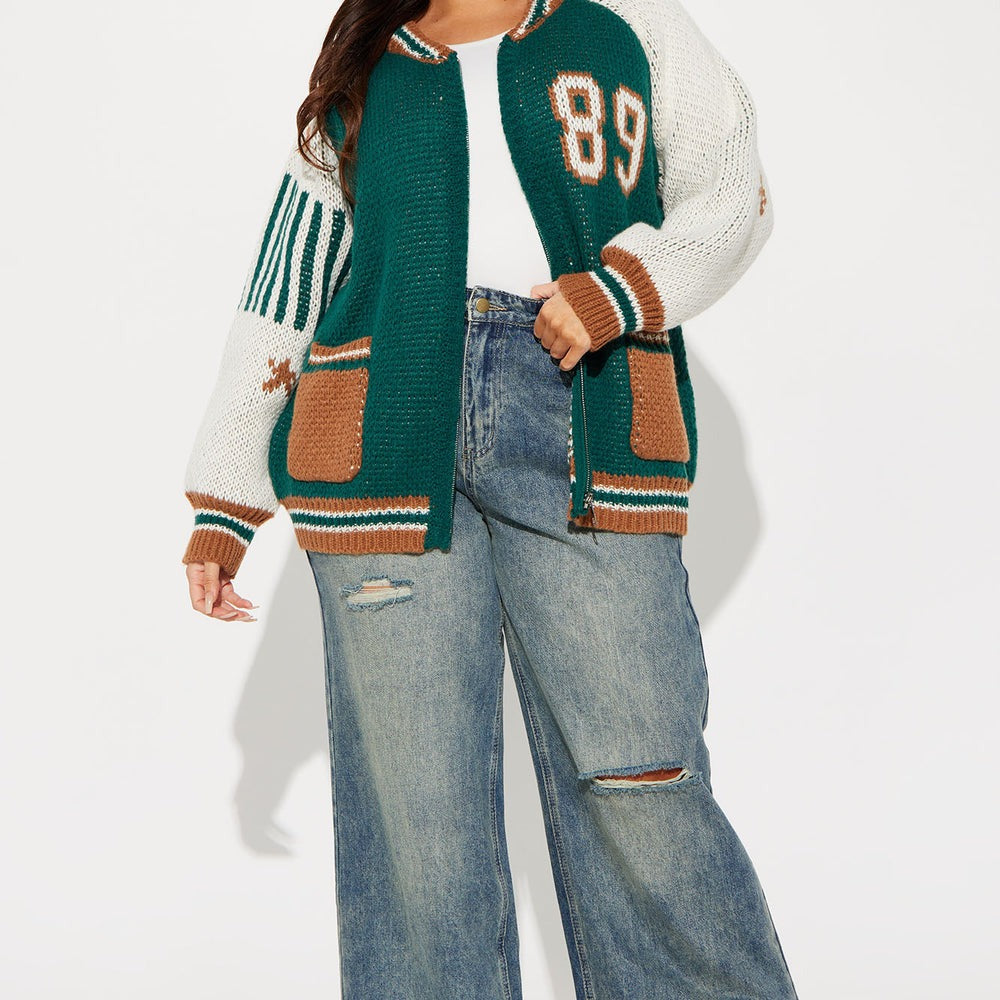 89 Forever Varsity Front Zip Sweater