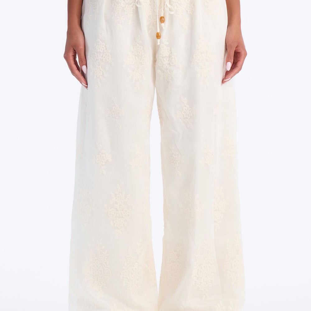 Adriane Embroidered Drawstring Wide Leg Pant