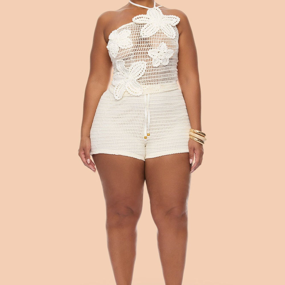 Alayah Floral Applique Crochet Short Set