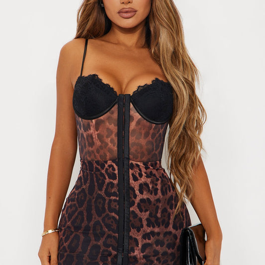 Alani Animal Print Mesh Mini Dress