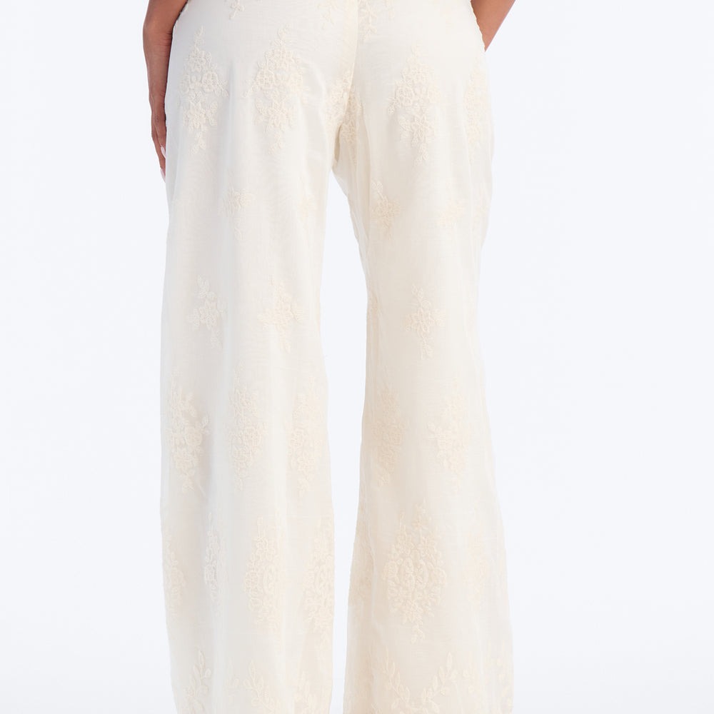 Adriane Embroidered Drawstring Wide Leg Pant