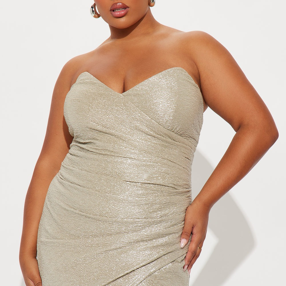 Aislinn Asymmetrical Metallic Midi Dress
