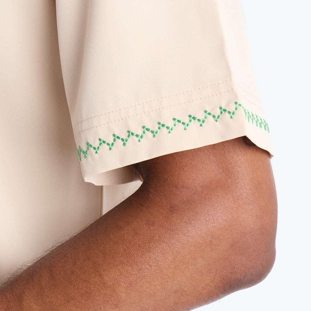 Agave Palm Embroidered Cuban Collar Button Up Shirt
