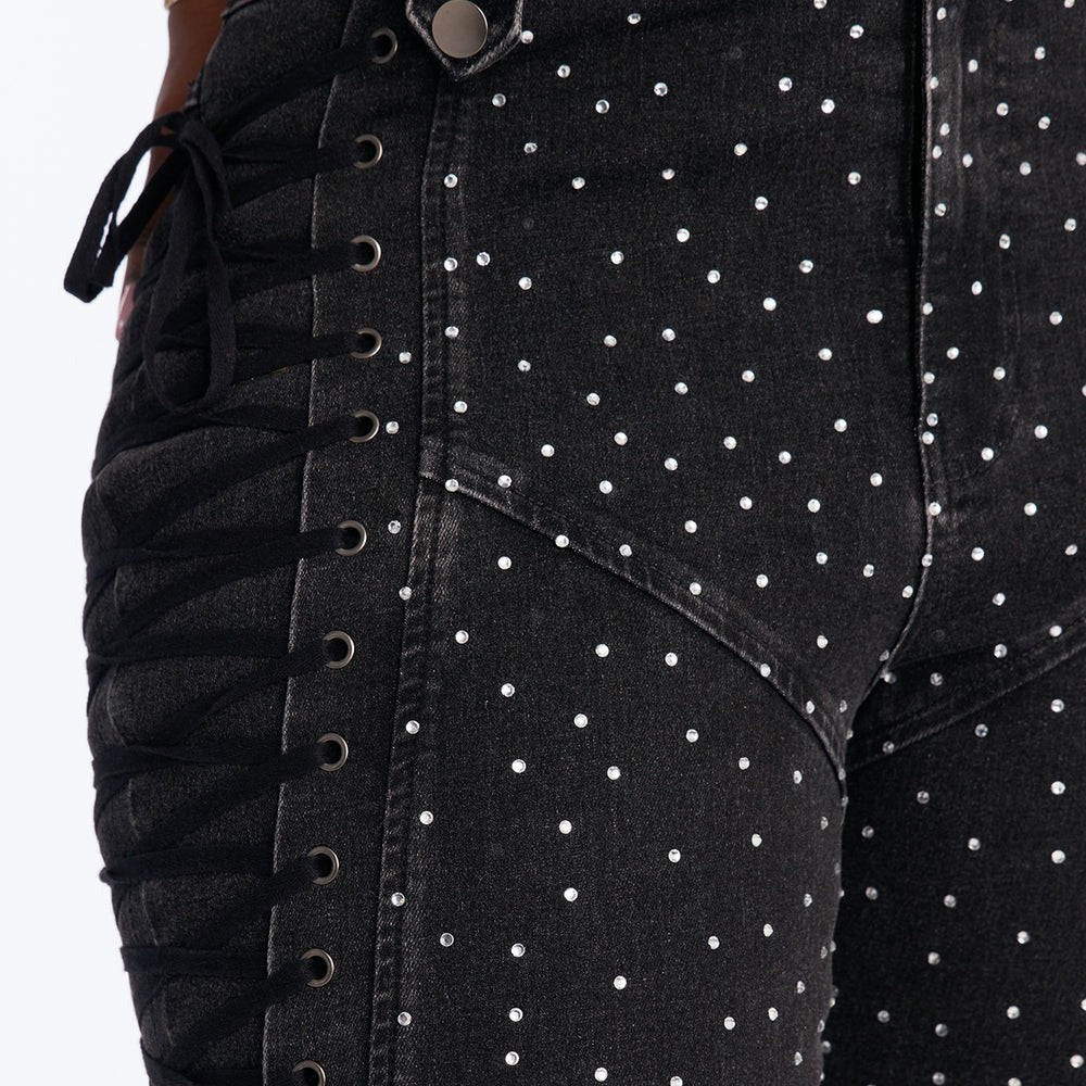After Hours Rhinestone Lace Up Flare Pant
