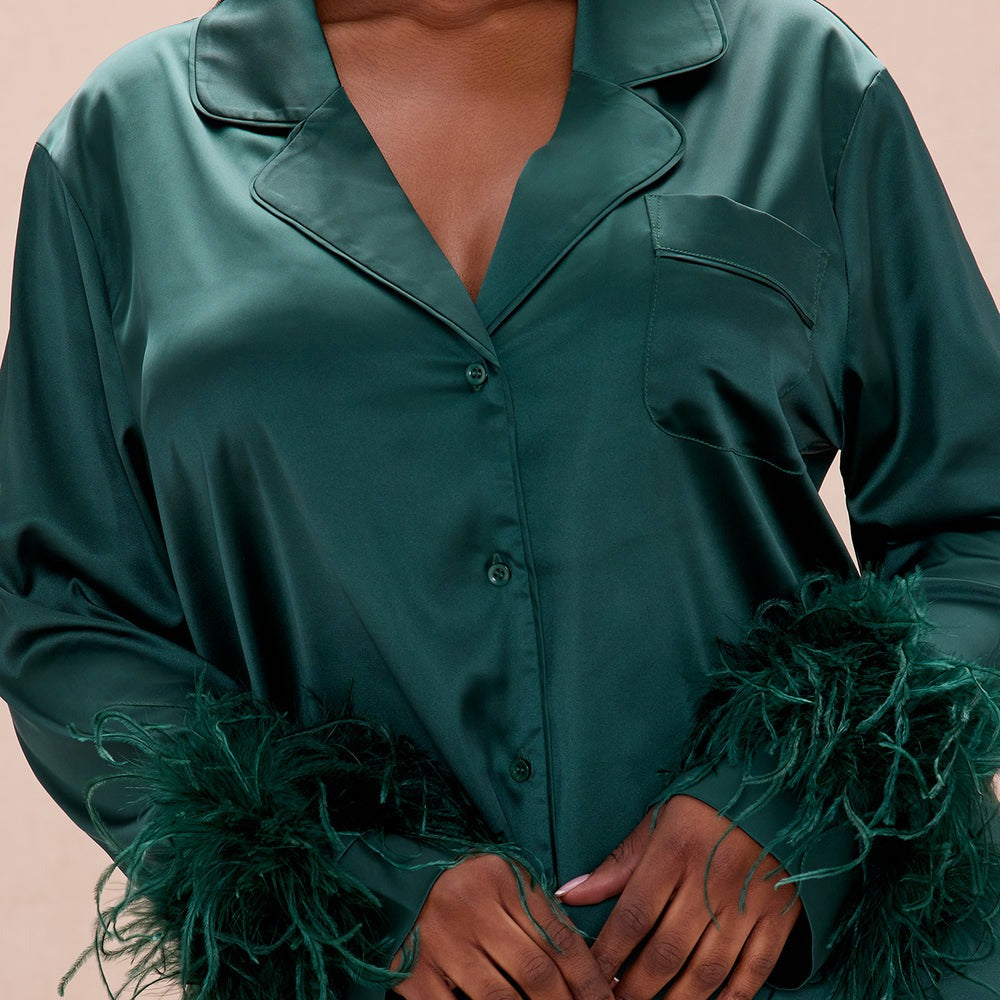 Alexandra Feathered Satin Pant Set